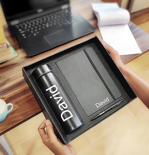 Personalised 3 in 1 Corporate Gift Set which Includes Diary,Bottle & Metal Pen.